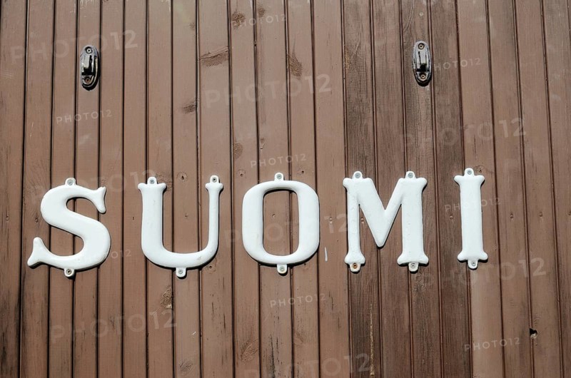 Vintage inscription on the old railway carriage Suomi