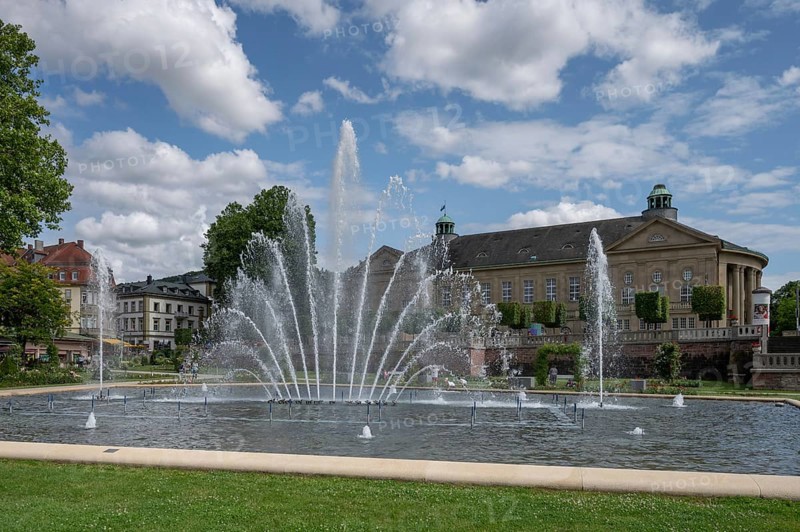 Large fountain in Luitpoldpark, behind the Luitpoldbad, Bad Kissingen, Lower Franconia, Bavaria, Germany, Europe