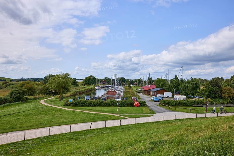 Harbour with sailing boats of the water sports club Varel e.V. in the town of Varel, district of Friesland, Lower Saxony, Germany, Europe
