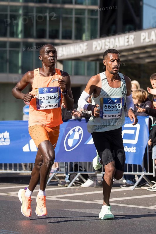 Enock Onchari Kenya and Derseh Kindie Kassie Ethiopia on Potsdamer Platz at the 50th BMW Berlin Marathon 2024 on 29 September 2024
