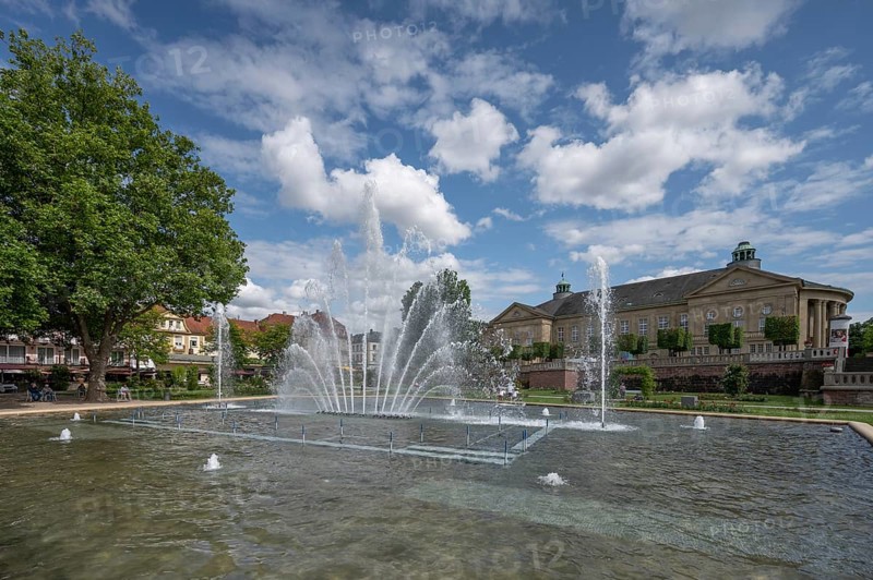 Large fountain in Luitpoldpark, behind the Luitpoldbad, Bad Kissingen, Lower Franconia, Bavaria, Germany, Europe
