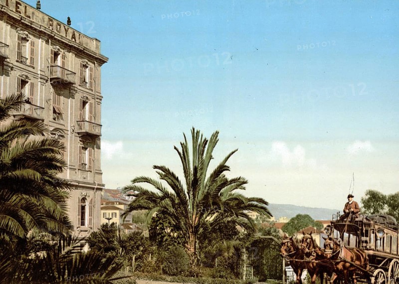 The Royal Hotel with Gardens, San Remo, Riviera, Italy, c. 1895, Historic, digitally restored reproduction from a 19th century original, Record date not stated, Europe