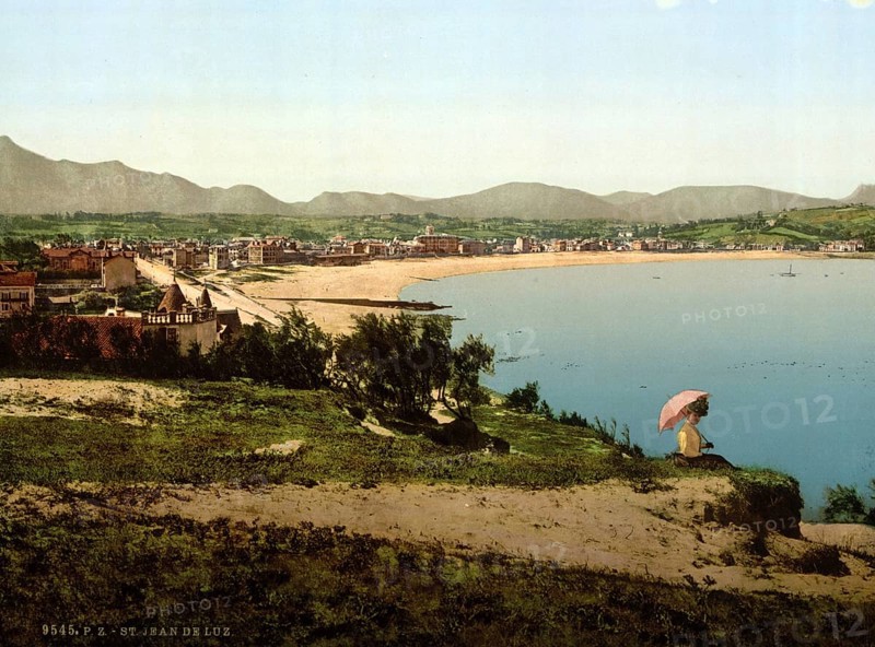 St. Jean de Luz, seen from Ste. Barbe, Pyrenees, France, ca 1890, Historical, digitally restored reproduction from a 19th century original, Record date not stated, Europe