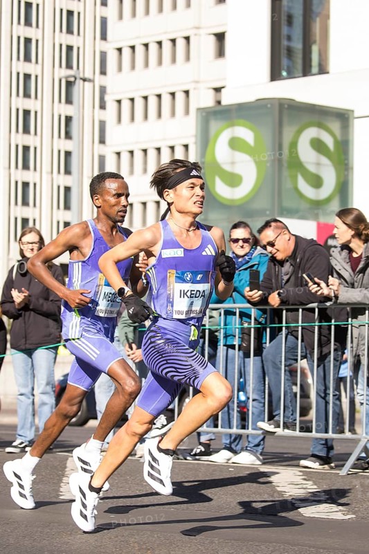 Dejene Megersa Ethiopia and Yohei Ikeda Japan on Potsdamer Platz at the 50th BMW Berlin Marathon 2024 on 29 September 2024