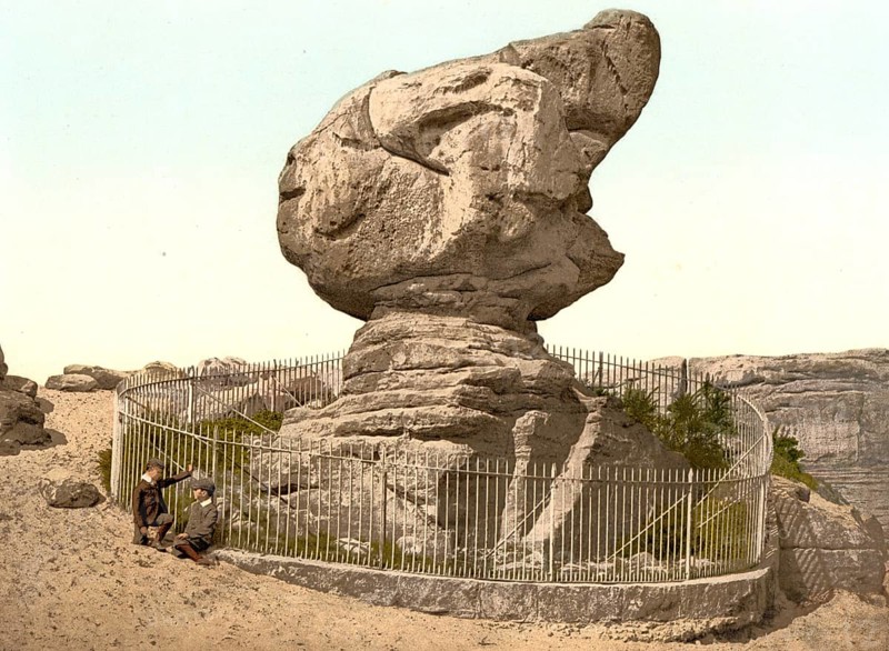Toad Rock, a sandstone formation in the town of Rusthall, near Tunbridge Wells in Kent, England, Historic, digitally restored reproduction from a 19th century original, 1880, Record date not stated