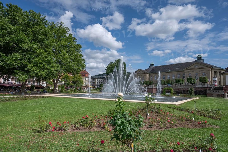 Large fountain in Luitpoldpark, behind the Luitpoldbad, Bad Kissingen, Lower Franconia, Bavaria, Germany, Europe