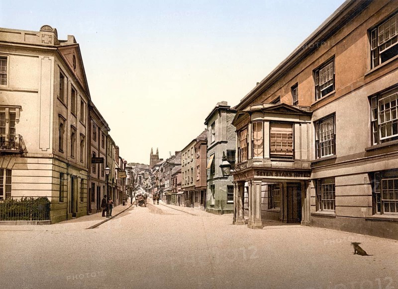 Fore Street, Totnes, England, Historic, digitally restored reproduction from a 19th century original, 1880, Record date not stated