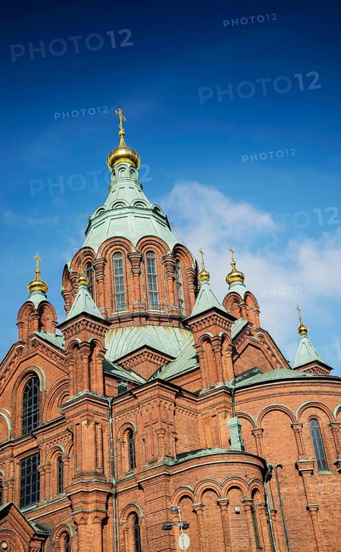 Exterior detail of Uspenski orthodox church cathedral famous landmark in helsinki city finland