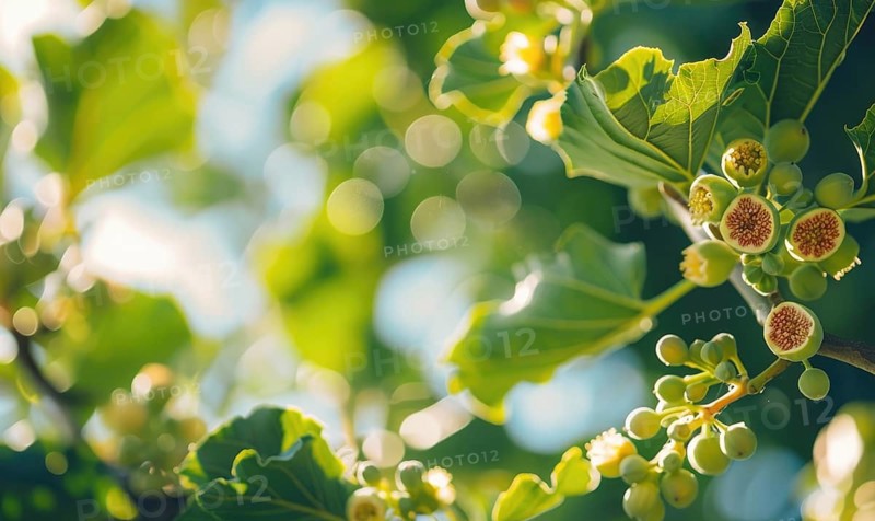 Fig tree blossoms and young figs, close-up AI generated