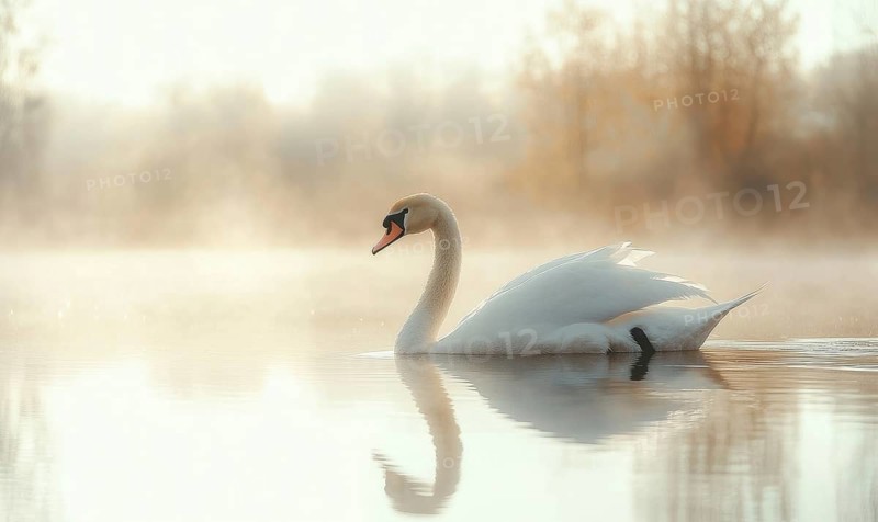 White swan gliding across a reflective pond AI generated