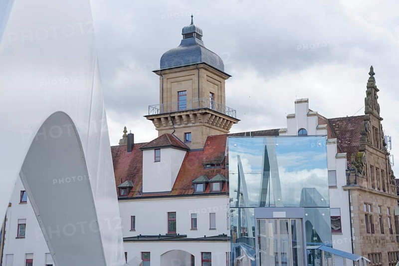 Lift and the Old Post Office, Neo-Renaissance main station, glass façade, Heilbronn, Neckar Valley, Neckar, Heilbronn-Franken, Baden-Württemberg, Germany, Europe