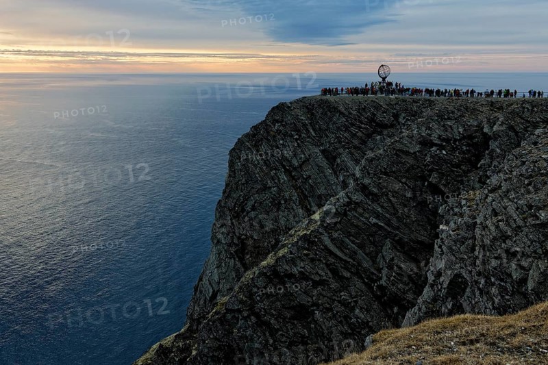 Panoramic view of the North Cape Plateau and the globe at midnight