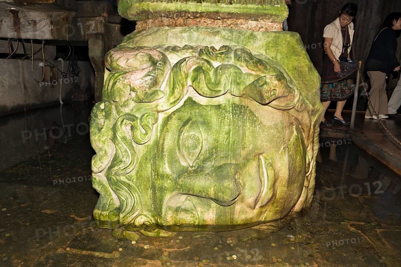 Medusa head in Yerebatan Sarayi cistern, Istanbul, Turkey, Asia