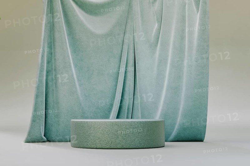 Podium pedestal product mockup display with a stage curtain, 3d illustration