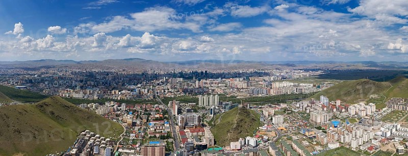 Aerial panorama view of Ulaanbaatar city and Memorial on Zaisan Tolgoi, Mongolia, Asia