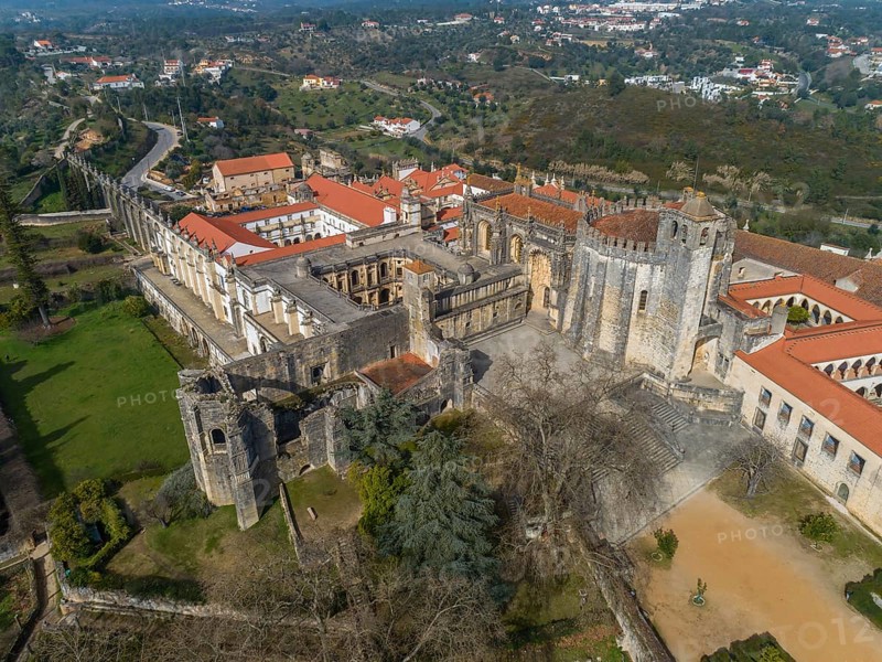 Aerial view of monastery Convent of Christ in Tomar, Portugal, Europe