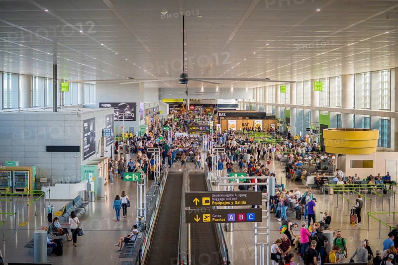 Malaga, Spain, April 2023: High angle view on the departure gates at Malaga Airport, Europe