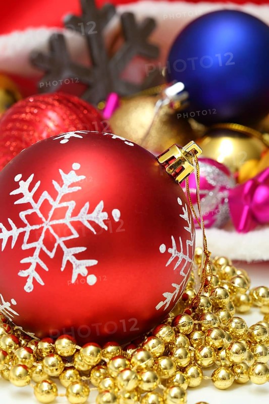 Bright christmas baubles, toys, garland