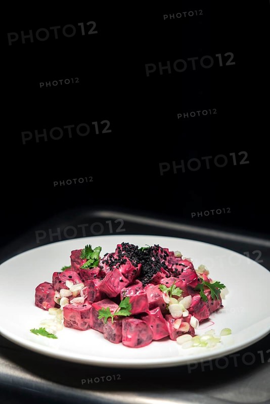 Beetroot cream and spring onion healthy trendy salad