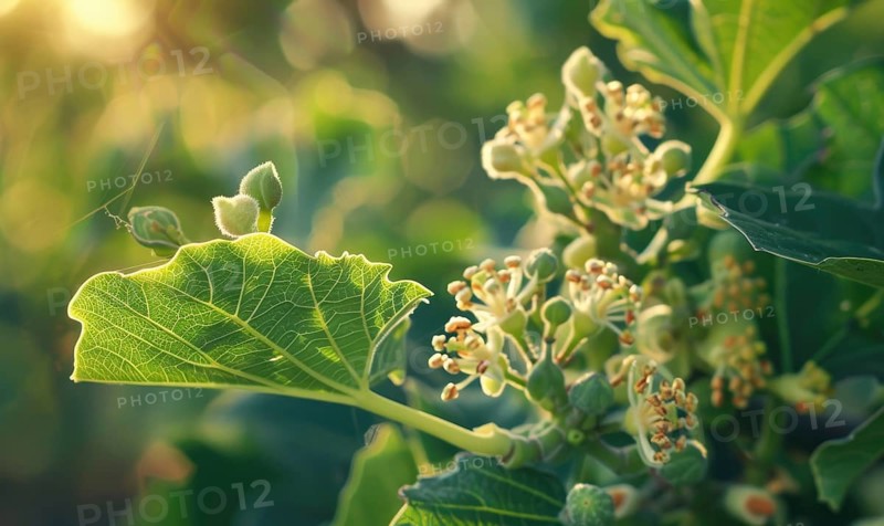 Fig tree blossoms and young figs, close-up AI generated