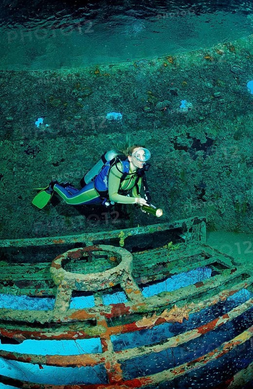 Diver explores Jacque Cousteau's Precontinent 2, Sudan, Africa, Red Sea, Shaab Rhumi, Africa