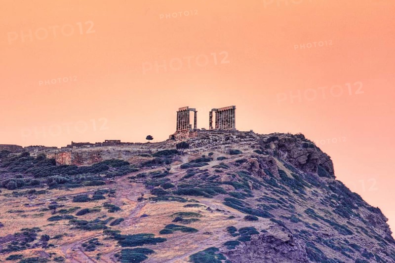 The sunrise at the temple of Poseidon (448?440 B.C.) in Sounio, Greece, Europe