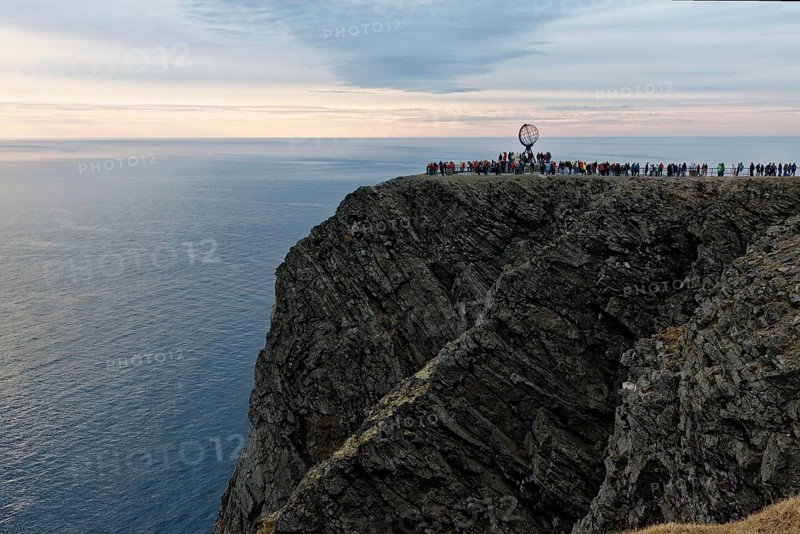 Panoramic view of the North Cape Plateau and the globe at midnight