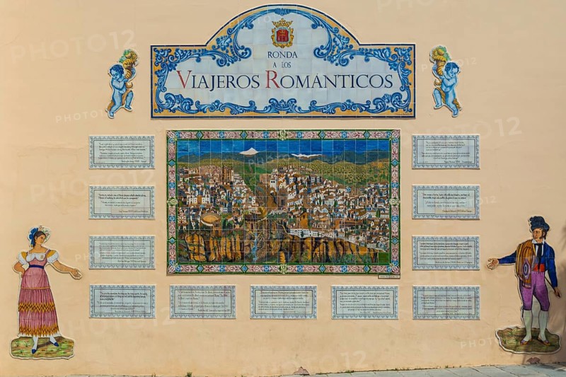 Ronda, Spain, April 2023: View on the Mirador de los Viajeros Romanticos a scenic spot in the town of Ronda. English name: The Viewpoint of the Romantic Travelers, Europe