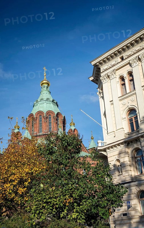 Exterior detail of Uspenski orthodox church cathedral famous landmark in helsinki city finland