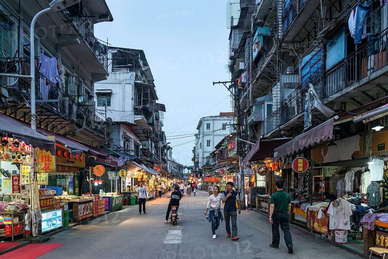 Restaurant street near central market of xiamen city china at night