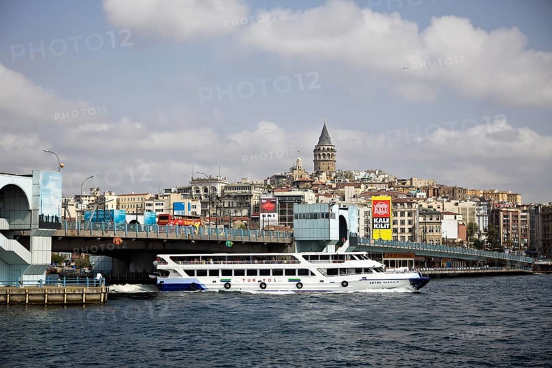 Galata Bridge with Galata Tower in the background, Istanbul, Turkey, Asia