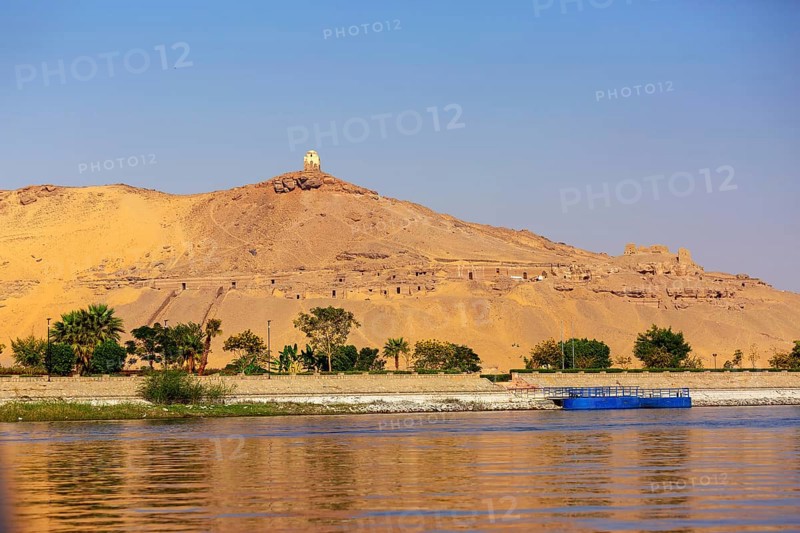Tombs Of The Nobles Mountain and Nile river In Aswan, Egypt, Africa