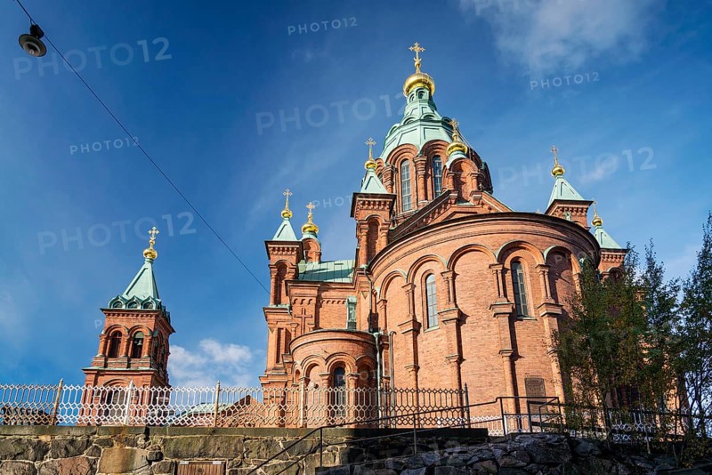 Exterior detail of Uspenski orthodox church cathedral famous landmark in helsinki city finland