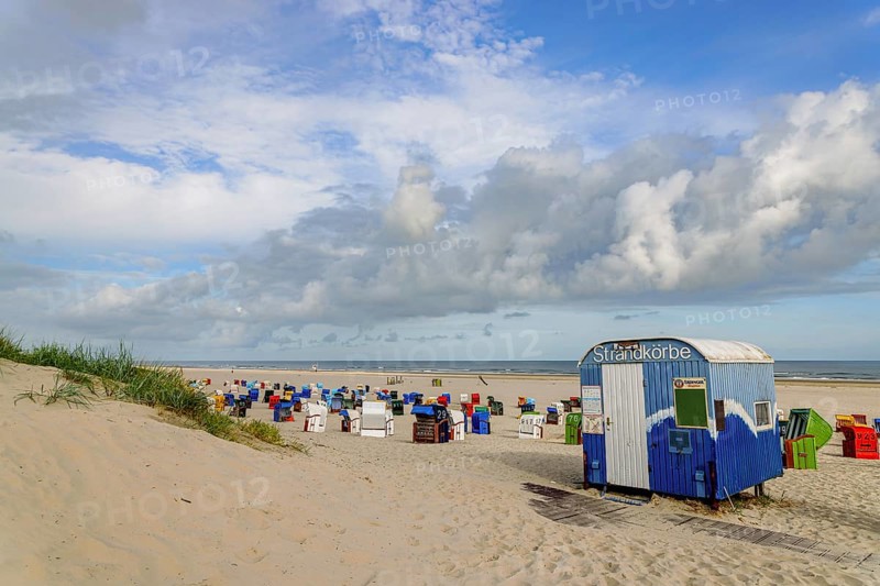Beach chair hire on the beach of Juist, East Frisian Islands, Germany, Europe