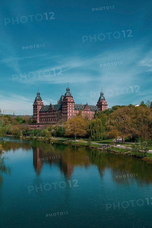 Panoramic view of Johannisburg Castle in Aschaffenburg, Germany, Europe