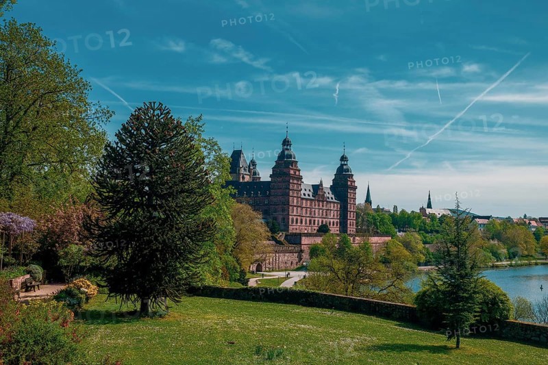 Panoramic view of Johannisburg Castle in Aschaffenburg, Germany, Europe