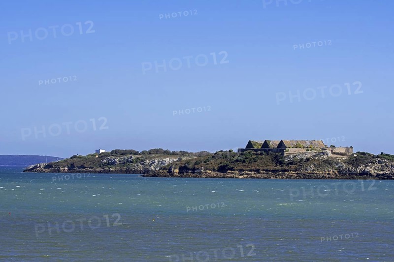 19th century gunpowder magazines on the Île des Morts, Island of the Dead in the Bay of Roscanvel, Finistère, Brittany, France, Europe