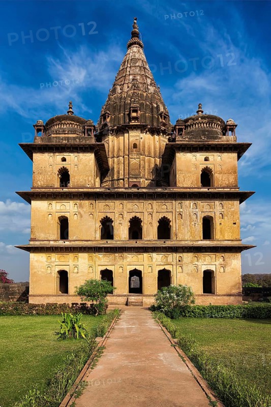 India tourist landmark, royal cenotaphs of Orchha. Orchha, Madhya Pradesh, India, Asia