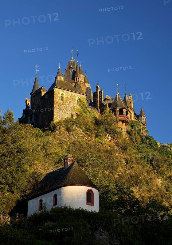 Reichsburg Castle and St. Rochus Plague Chapel, Cochem, Rhineland-Palatinate, Germany, Europe