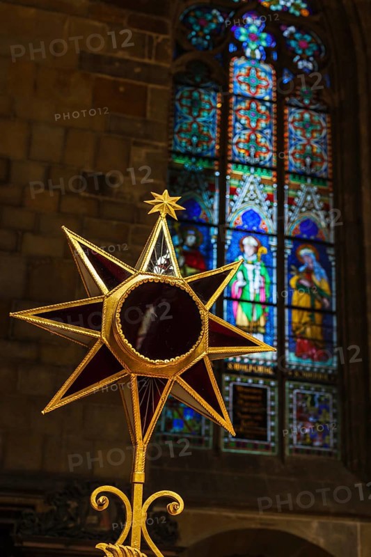 PRAGUE, CZECH REPUBLIC, APRIL 27, 2012: Christmas star in St. Vitus cathedral, Prague, Czech republic