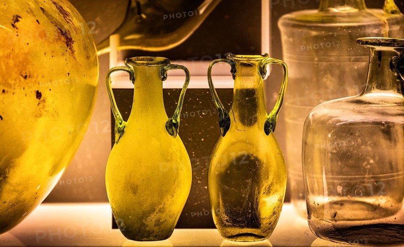 Glass vessels, 3rd-4th century, National Archaeological Museum, Villa Cassis Faraone, UNESCO World Heritage Site, important city in the Roman Empire, Aquileia, Friuli, Italy, Aquileia, Friuli, Italy, Europe