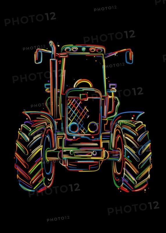 Farming tractor, stylized hand drawn colored vector