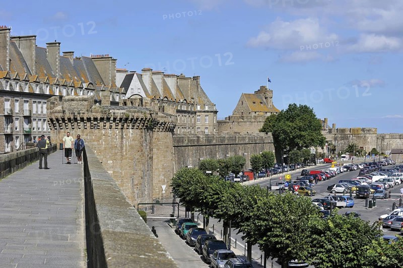 Tourists on rampart at Saint-Malo, Brittany, France, Europe