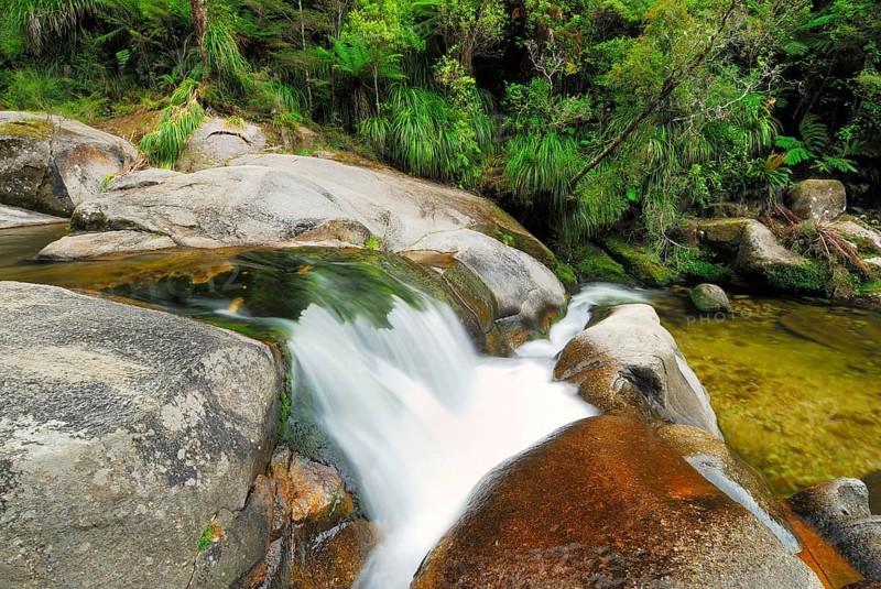 Small waterfall, Cleopatra's Pool, Abel Tasman National Park, Nelson Region, South Island New Zealand, Abel Tasman National Park, New Zealand, Oceania