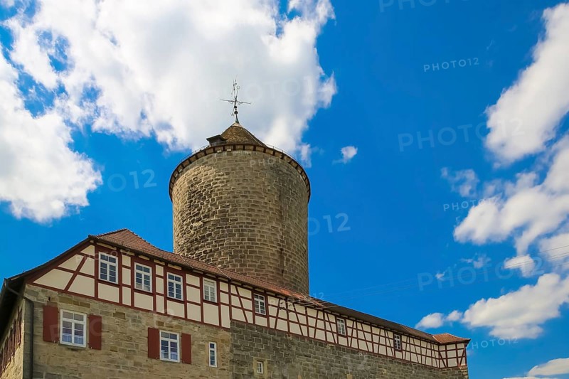 Reichenberg Castle, Staufer castle complex, hilltop castle, historical building, built between 1230 and 1231 by Margrave Hermann V of Baden, half-timbered, tower, Oppenweiler, Rems-Murr district, Baden-Württemberg, Germany, Europe