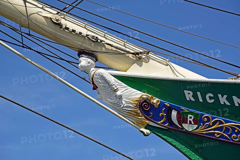 Europe, Germany, Hamburg, Elbe, harbour, Rickmer Rickmers, museum ship, Baumwall, figurehead, full-rigged ship, former cargo ship, Hamburg, Hamburg, Federal Republic of Germany, Europe