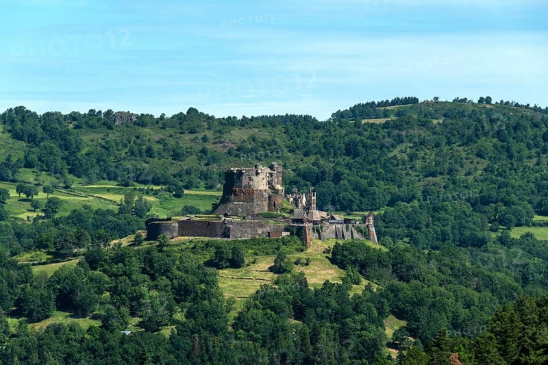 View of the medieval castle of Murol in the Auvergne Volcanoes Regional Natural Park, Puy de Dome, Auvergne Rhone Alpes, France, Europe