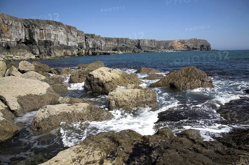 Limestone cliffs looking towards St Govan's head, Castlemartin peninsula, Pembrokeshire Coast national park, Wales, United Kingdom, Europe