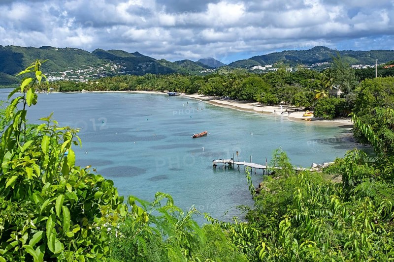 View over Le Marin bay and beach seen from Sainte-Anne on the south side of the French island of Martinique in the Caribbean Sea