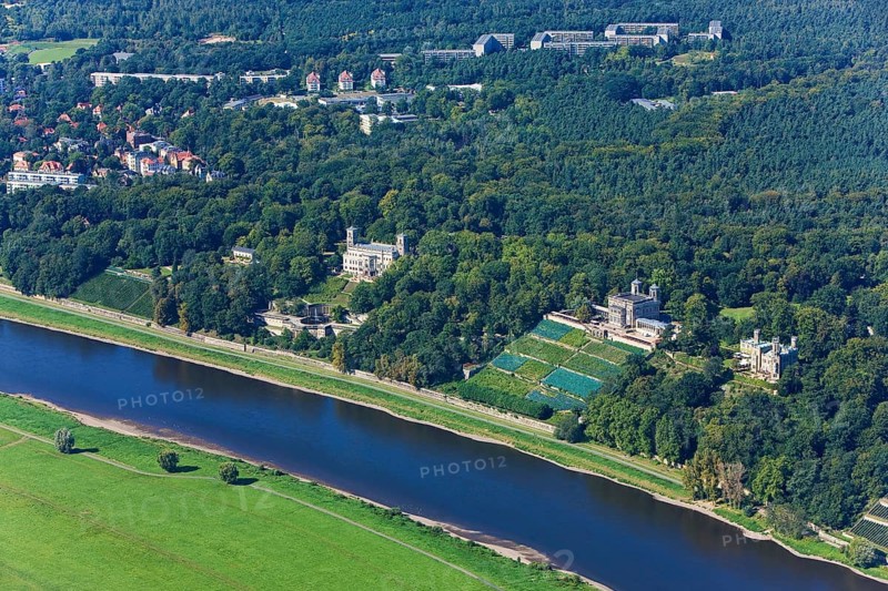 The three Elbe castles on the banks of the Elbe, Albrechtsberg Castle, Villa Stockhausen, Eckberg Castle